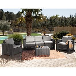 ALLIBERT woven resin imitation garden furniture with coffee table - 5 people - California - Beige