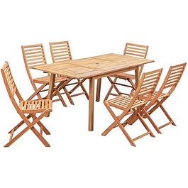 Ensemble repas de jardin 4-6 personnes - Eucalyptus - Table extensible + 6 chaises pliantes