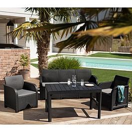 Salon de jardin - Allibert by KETER - en résine aspect rotin tressé - 5 personnes - Gris graphite