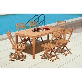 Ensemble repas de jardin 6 personnes - Eucalyptus FSC - Table + 6 chaises pliantes