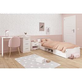 Chambre complète enfant 3 pièces - Lit + chevet + bureau - Blanc mat