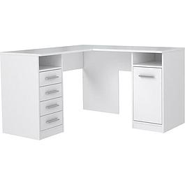 Bureau d'angle 1 porte 4 tiroirs - blanc