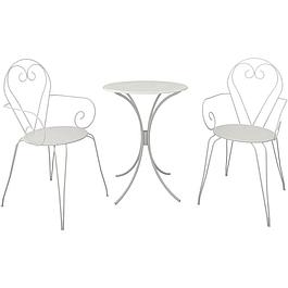 Ensemble Table de jardin romantique en fer forgé - 1 table + 2 fauteuils - Blanc