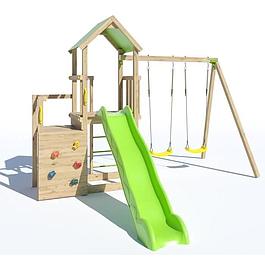 Wooden play area 2.20 m ULTRA XPERIENCE - TRIGANO JARDIN - Climbing wall, slide and swings - 8 children