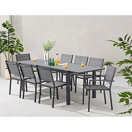 Ensemble repas de jardin : Table extensible + 2 fauteuils + 6 chaises - Gris