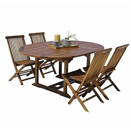 Oval table and garden chairs set in oiled teak