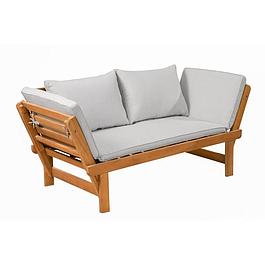 Banquette de jardin convertible en bois d'acacia - 2 places - Avec coussins - Gris clair