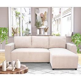 Canapé d'angle convertible réversible 3-4 places PHARELL - Velours côtelé beige - Coffre de rangement - L 230x P 155 x H 95 cm