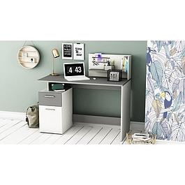 Bureau droit - Blanc et gris - Contemporain - 1 porte 1 tiroir