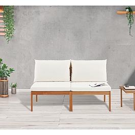 Banquette de jardin en bois d'acacia FSC avec coussins - 2 personnes - Blanc