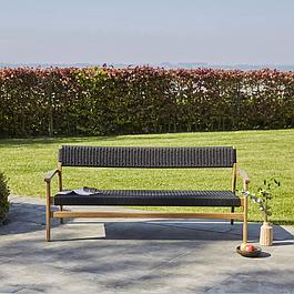 Banc de jardin avec dossier en teck et cordage noir