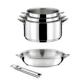 Ensemble 5 pièces - CUISINOX - Casseroles 16, 18 et 20cm, Poêle 24cm inox et poignée