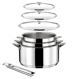 Ensemble 7 pièces - CUISINOX - 3 casseroles, 1 poignée, 3 couvercles