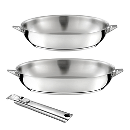 Ensemble de 2 poêles - CUISINOX - 24-28cm inox finition miroir + poignée amovible