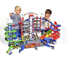 Garage Super City Majorette avec 5 véhicule et 1 train - 7 niveaux - 128 x 78cm