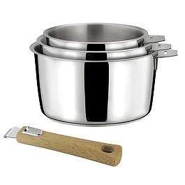 Série de 3 casseroles - CUISINOX - 16/18/20 cm inox avec poignée effet bois