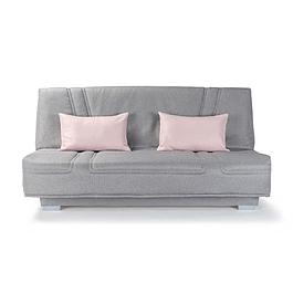 Banquette clic clac tissu gris et coussins déco rose - L193 x P95 cm