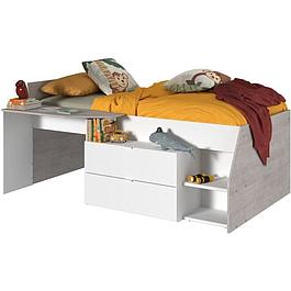 Lit bureau combiné enfant 90x200 - blanc et gris