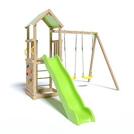 Aire de jeux extérieure en bois - 7 enfants - vert