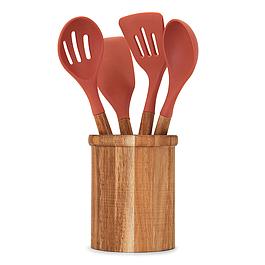 Set de 4 Ustensiles de Cuisine en Acacia Certifiés FSC et Silicone