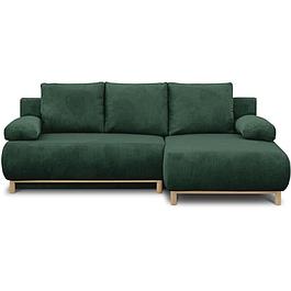 Canapé d'angle droite convertible - 3 places - MIKA - Tissu velours côtelé vert foncé - Coffre de rangement - 192 x 84 x 93 cm