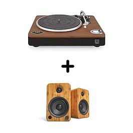 Platine vinyle House Of Marley Simmer Down Bluetooth + Enceintes amplifiées Bluetooth Kanto YU4 Bambou